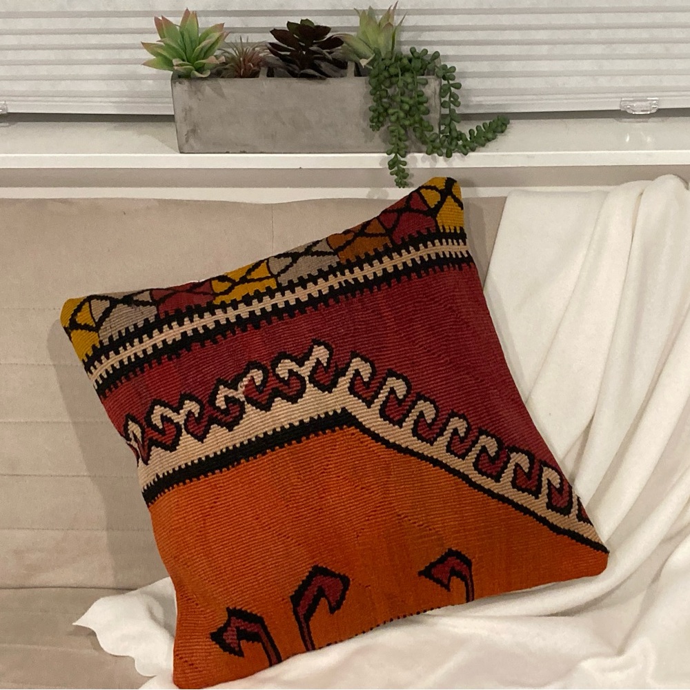 One of a kind handwoven wool pillow covering from Turkey